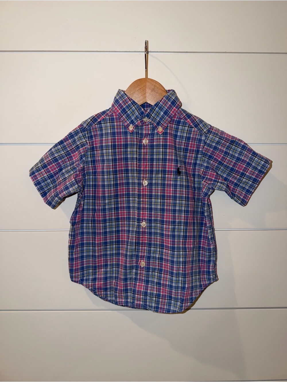 Ralph Lauren 2T Toddler Boy Plaid Button Down Shirt Short Sleeve Preppy GUC